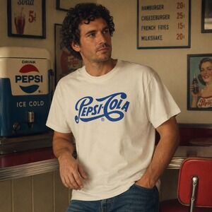 Vintage Pepsi-Cola T-Shirt Mens M‎ White Hanes Beefy-T Soda Logo Tee Y2K Classic